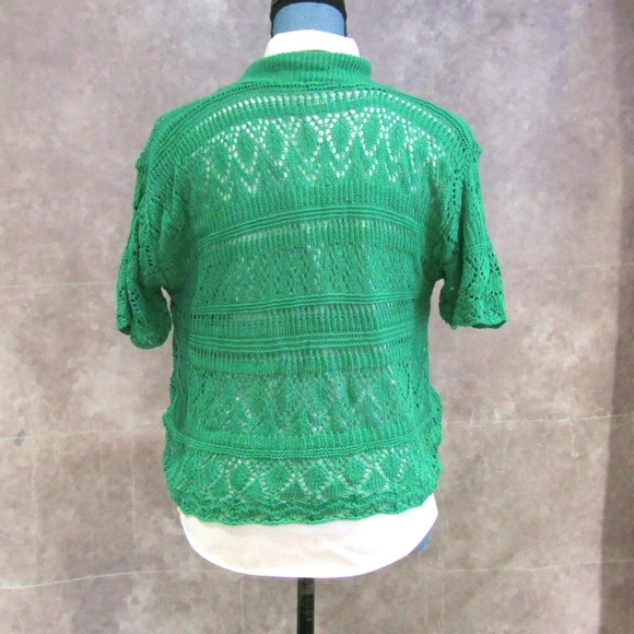 NEW Green Lace Knit Open Front Cardigan Shrug L - Picture 3 of 5